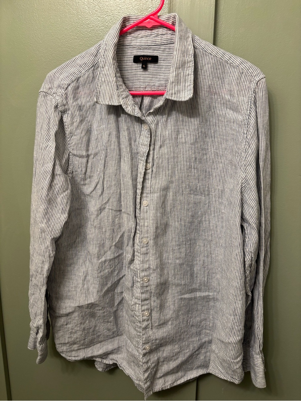 Quince Women’s Blue & White Fine-Stripe Button-Down Shirt